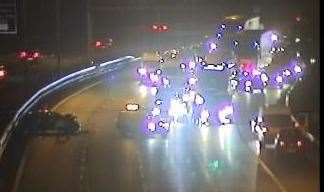 Traffic building at the crash scene. Picture: Highways England