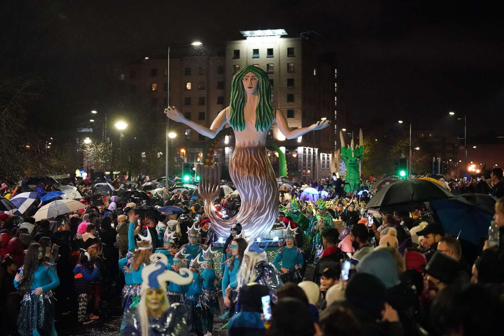 Performers during the Derry Halloween parade in Londonderry in 2022 (Niall Carson/PA)