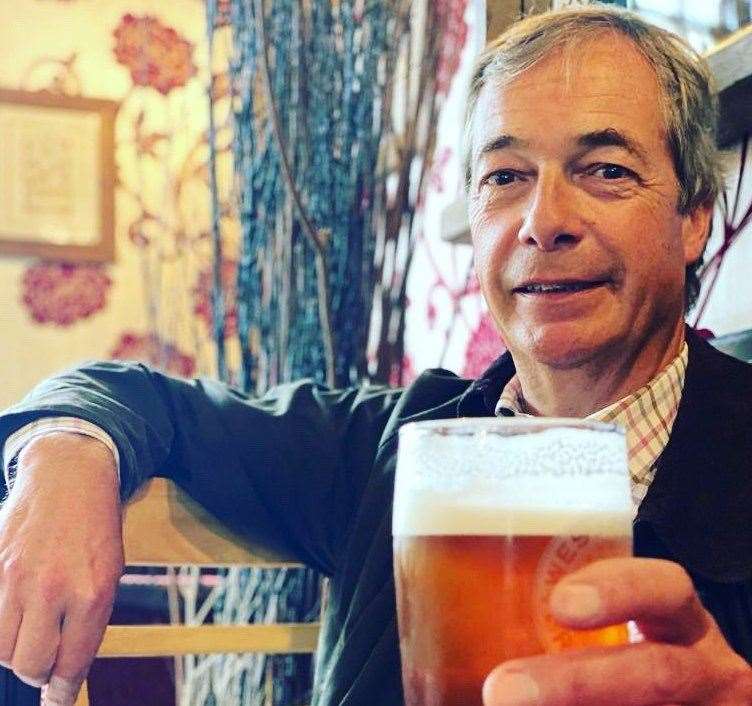 Nigel Farage, pictured in a Kent pub, is not a fan of the idea that pubs could reopen but not be able to sell alcohol
