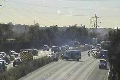 The M20 is blocked after a crash. Credit: Highways England.