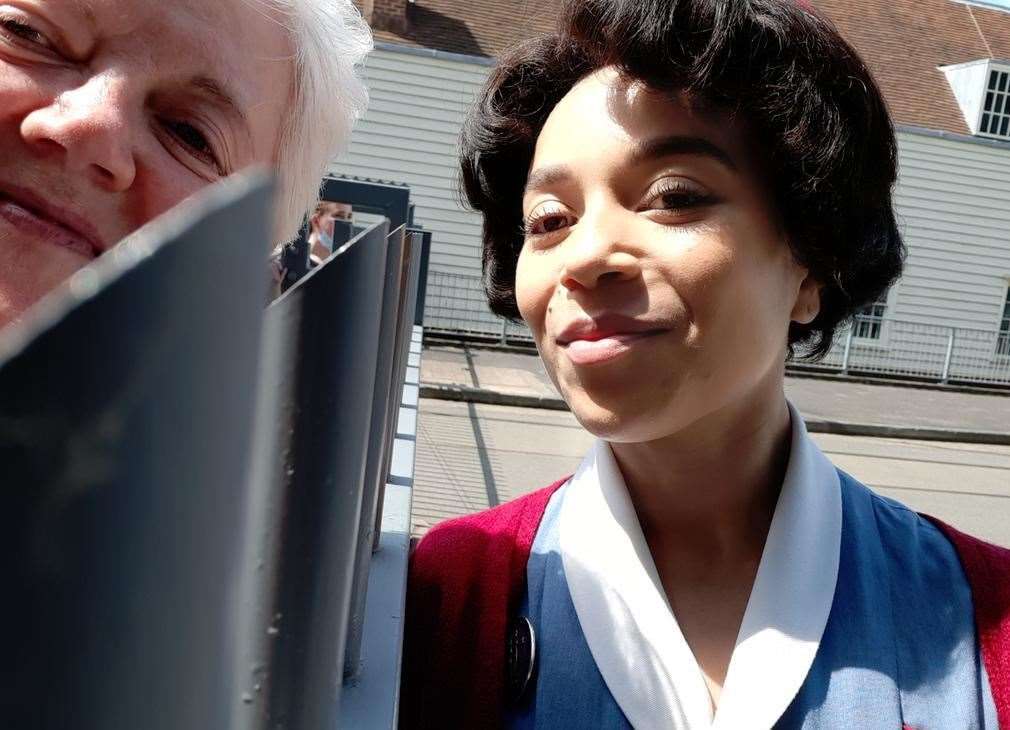 Call the Midwife star Leonie Elliott poses for a selfie at the dockyard with Maria McCarthy Picture: Maria McCarthy