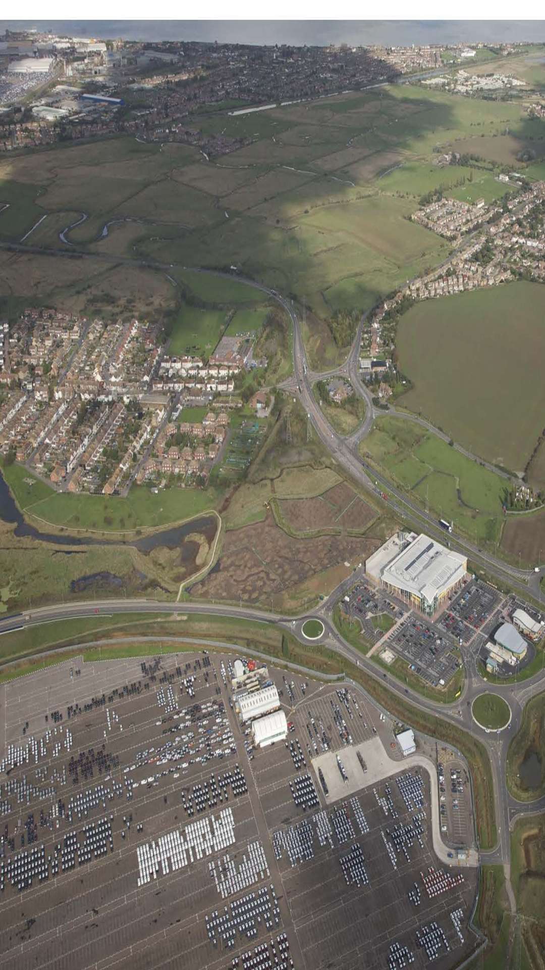 Aerial view of Neats Court in Queenborough