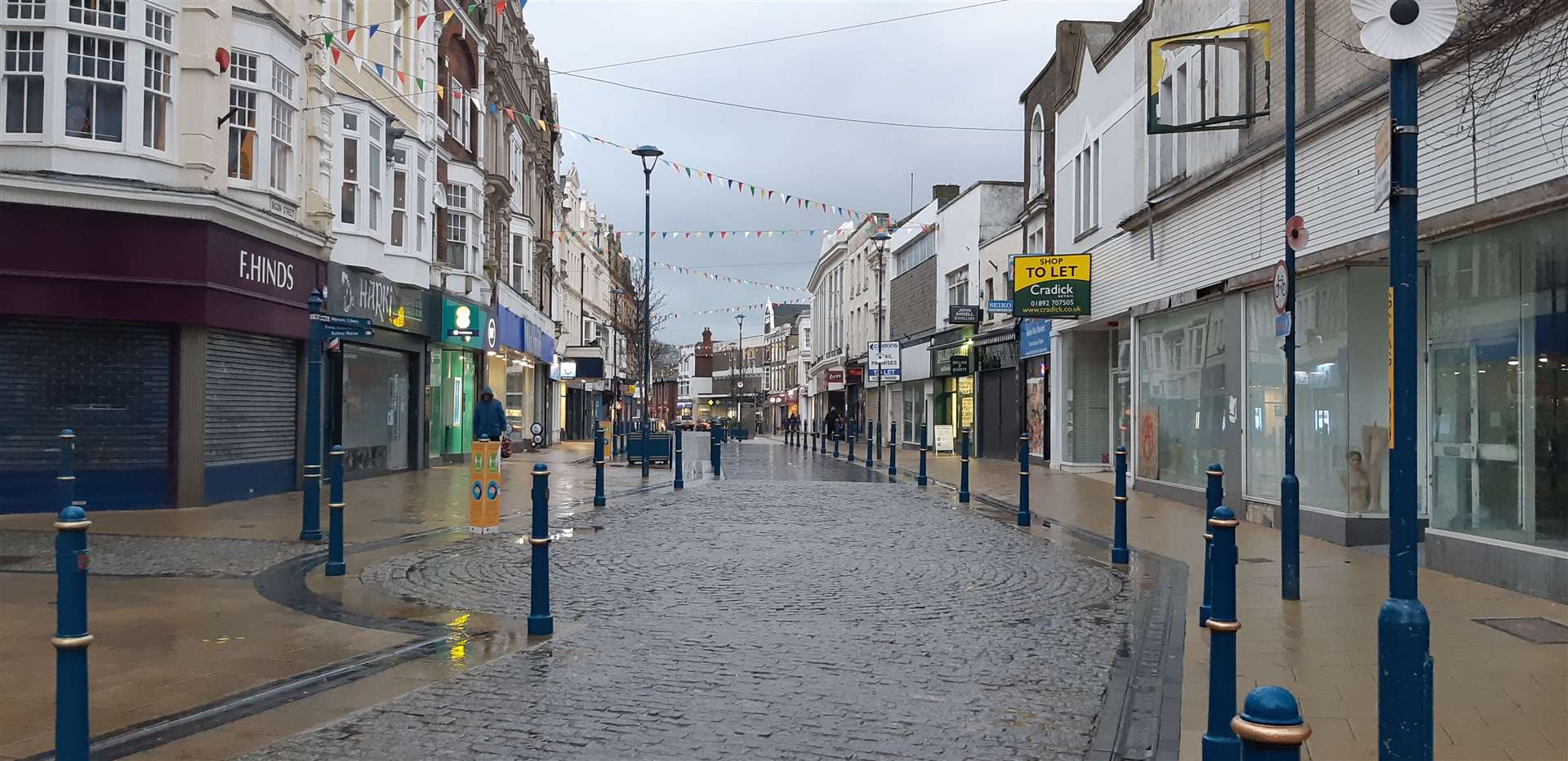 Town centres, as here in Biggin Street, Dover, were deserted during the lockdowns, so causing economic hardship. Library picture: Sam Lennon KMG