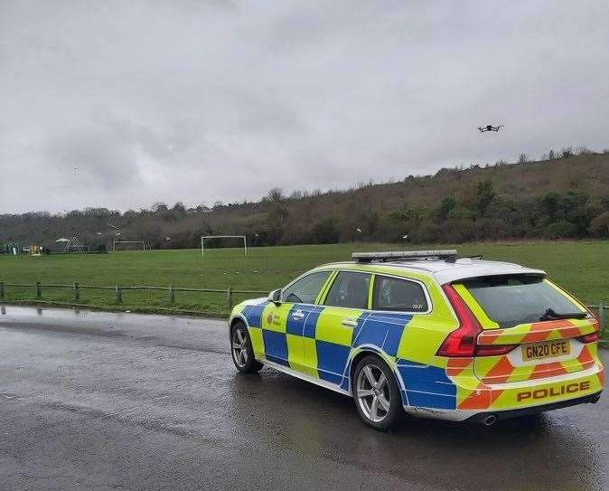 Police used drones to tackle anti-social off-road bikes at Barnfield Recreation Ground in Chatham. Images @KentSpecials