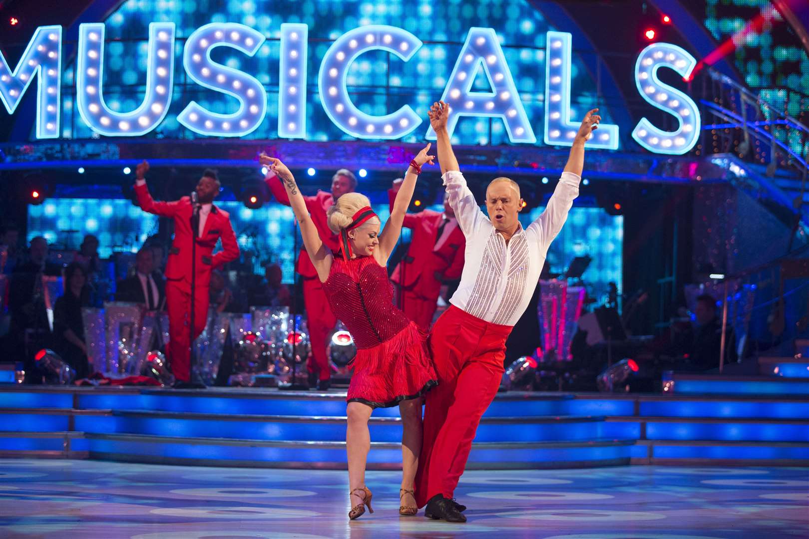 For use in UK, Ireland or Benelux countries only Undated BBC handout photo of Oksana Platero and Judge Robert Rinder during the live show of BBC1 show, Strictly Come Dancing (Guy Levy/BBC/PA)