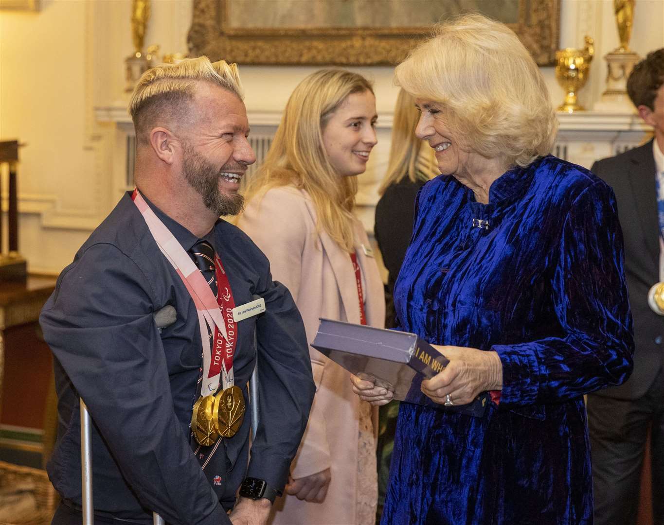 The Duchess of Cornwall talks to Sir Lee Pearson (Steve Reigate/Daily Express/PA)