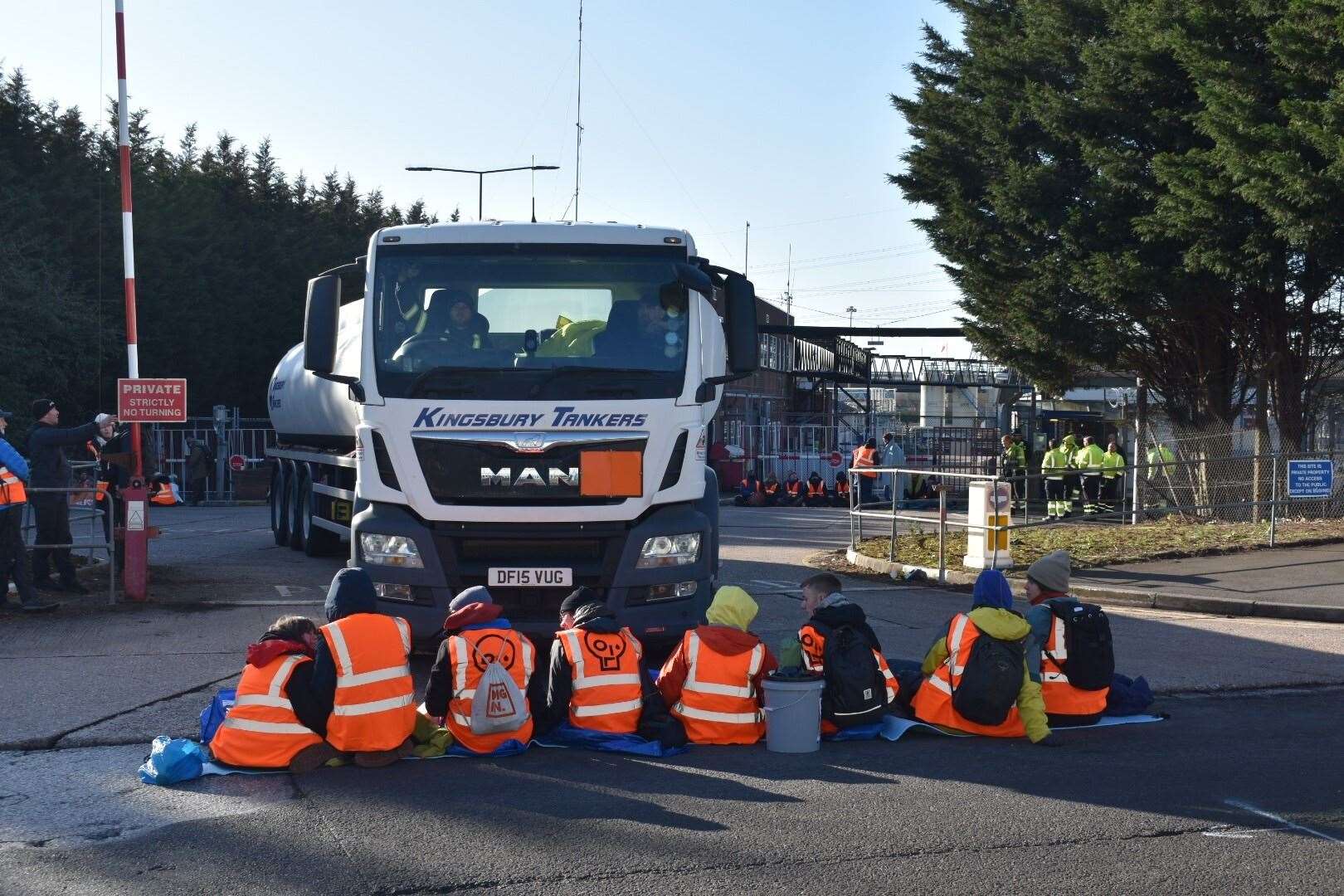 A blockade at the Esso depot in Wood Lane, Birmingham (Matthew Cooper/PA)