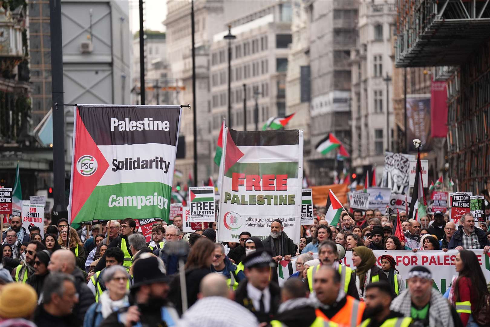 People take part in a Palestine Solidarity Campaign rally in central London (James Manning/PA)