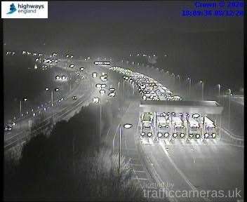 Lorries have been queuing throughout the day to access the Eurotunnel