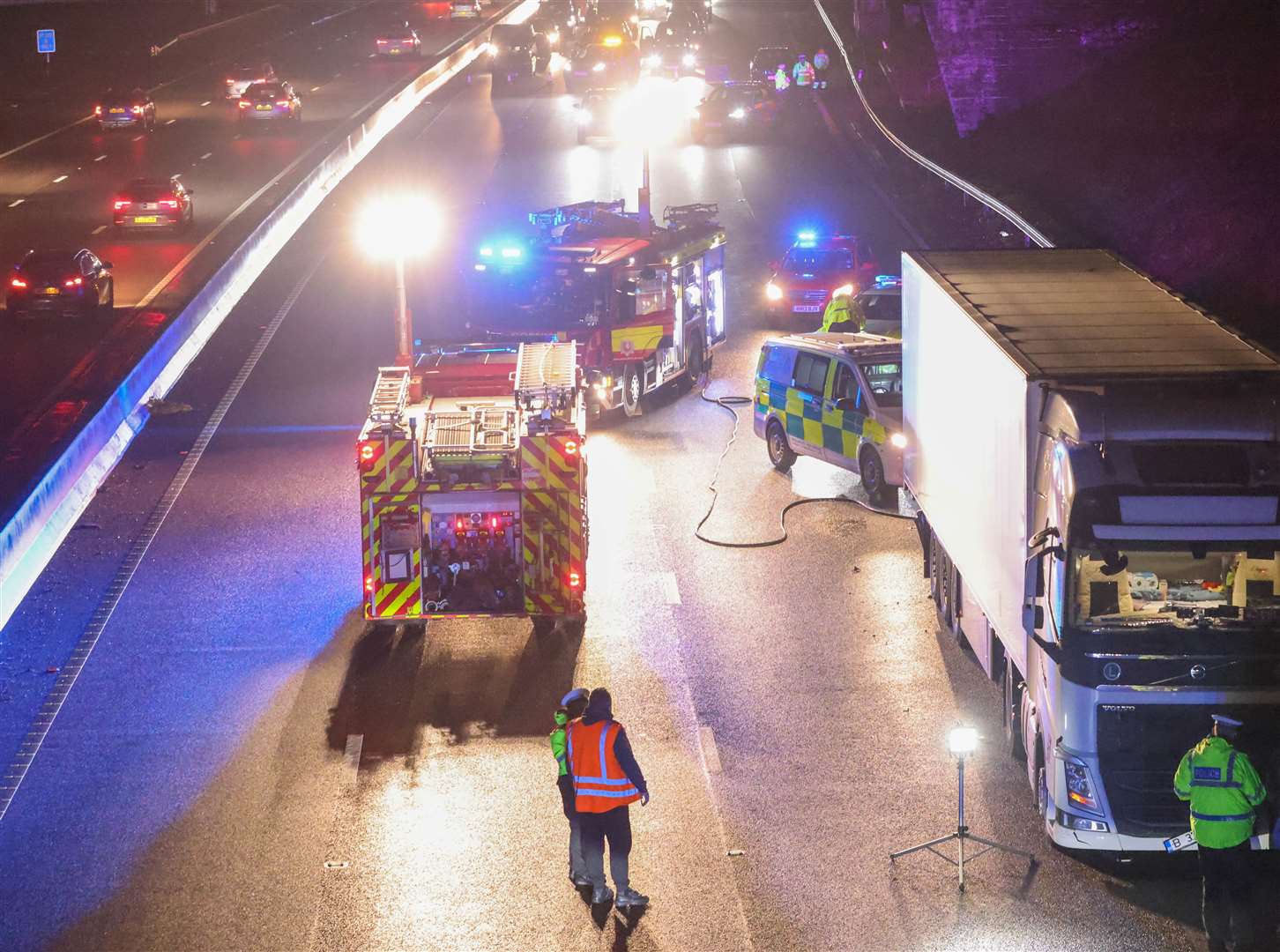 Part of the M20 near West Malling has been closed due to a serious crash involving multiple vehicles.Picture: UKNIP