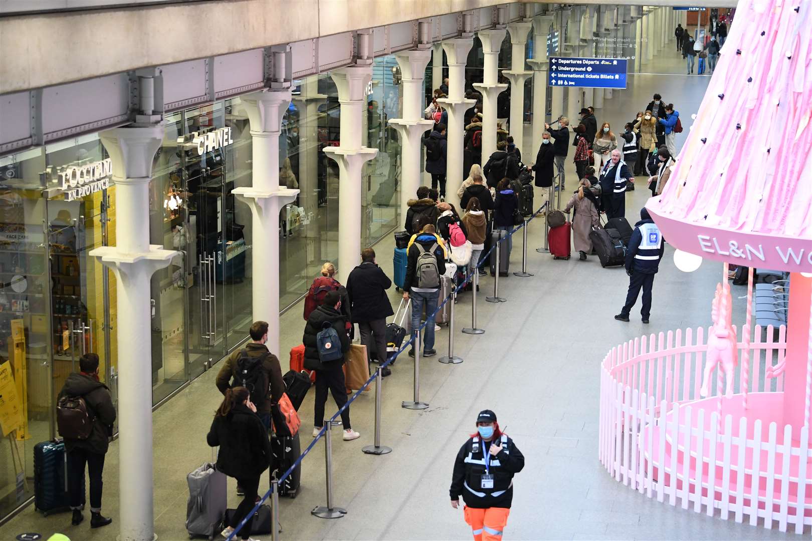 People at St Pancras station in London, waiting to board the last train to Paris over the weekend (Stefan Rousseau/PA)