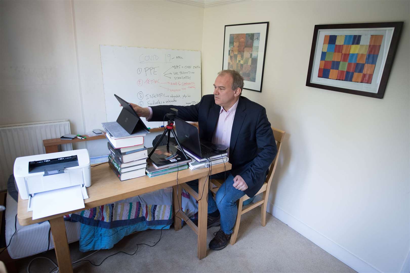 Sir Ed Davey taking part the first virtual Prime Minister’s Questions from his home in Surbiton at the height of the coronavirus crisis (Stefan Rousseau/PA)