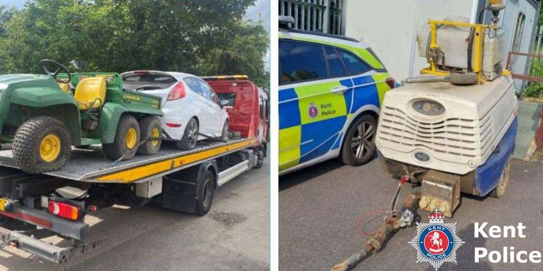 Constables seized a motorhome, John Deere Gator, towable generator, quad bike, Ford Fiesta, as well as multiple car parts. Photo: Kent Police