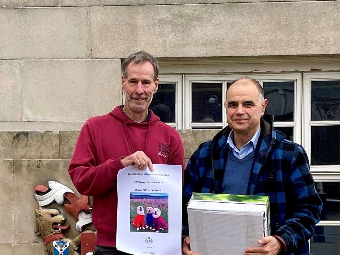 Bunyards Farm campaigner Duncan Edwards and Chris Passmore outside County Hall