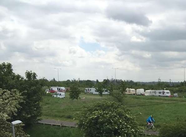 A traveller camp set up near the Cyclopark