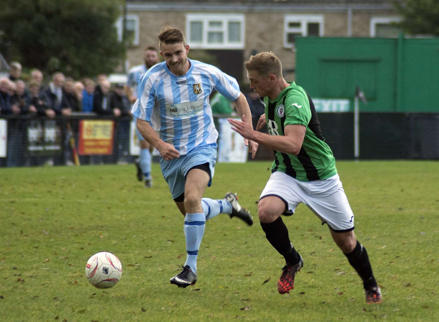 Jon Pilbeam (left) in action for Folkestone during their 0-0 draw at Burgess Hill Picture: Don Linkin