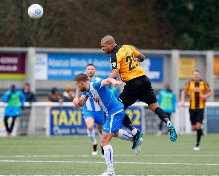 Ross Lafayette heads goalwards Picture: Andy Jones