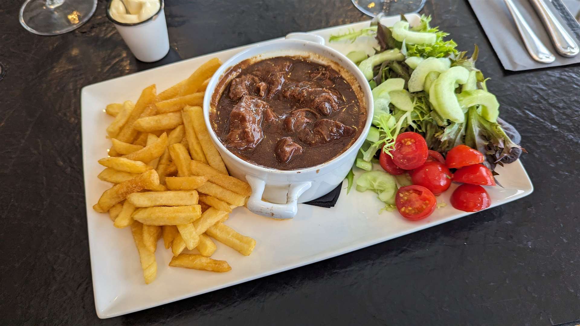 A dish of Flemish beef stew at Brasserie Rubens in Ostend