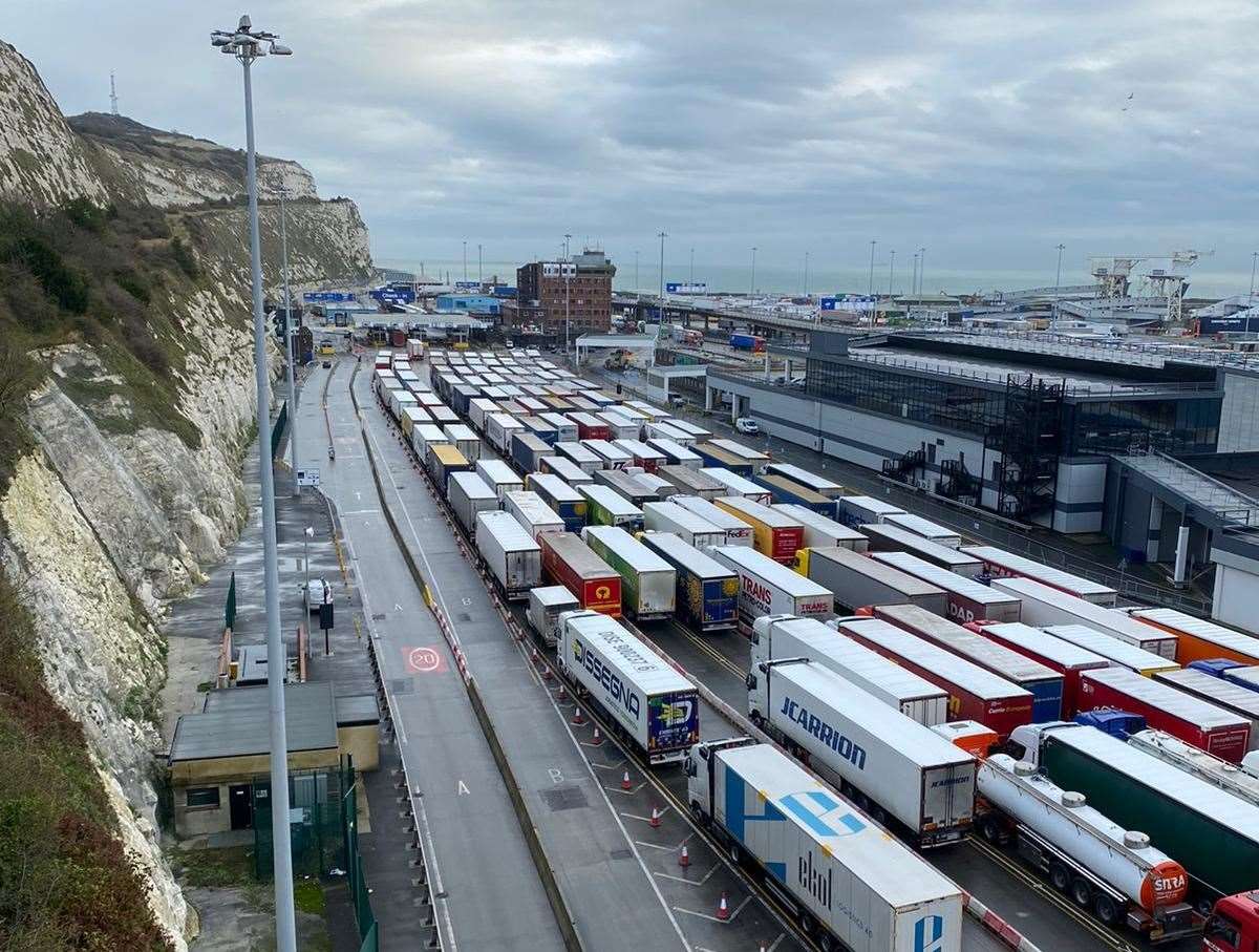 Lorries queue at Dover as delays grow Picture: Barry Goodwin