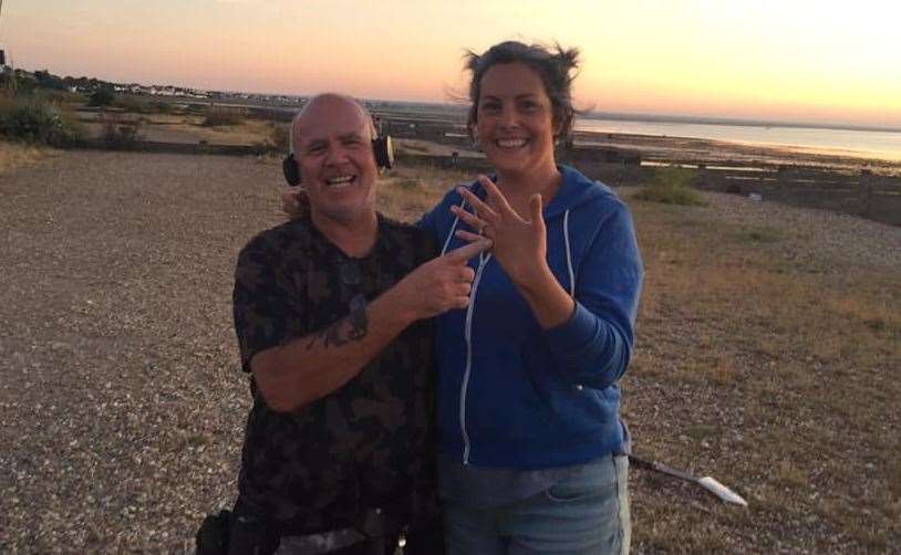 Metal detectorist, Kevin, with Kim and her recently found ring Pic: Kim Rojas (14492254)