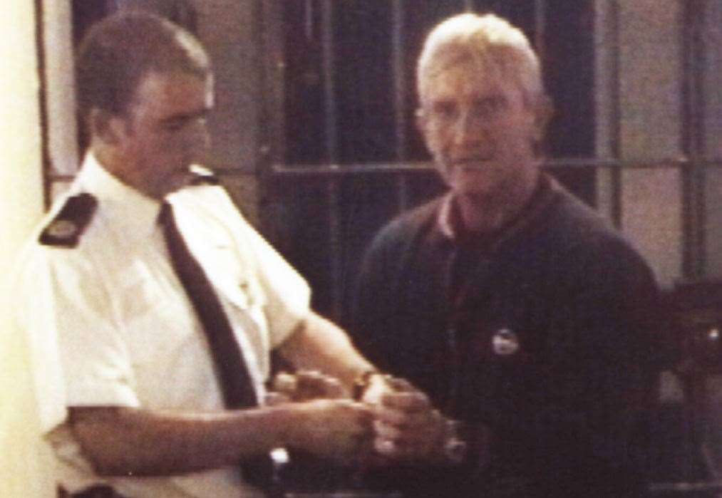 Kenneth Noye arrives in Dartford police station for the murder of Stephen Cameron. Picture: Kent Police