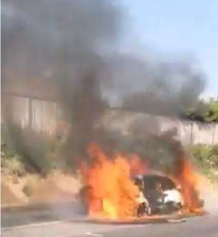 Car blaze on coastbound carriageway of the M20 (14192659)