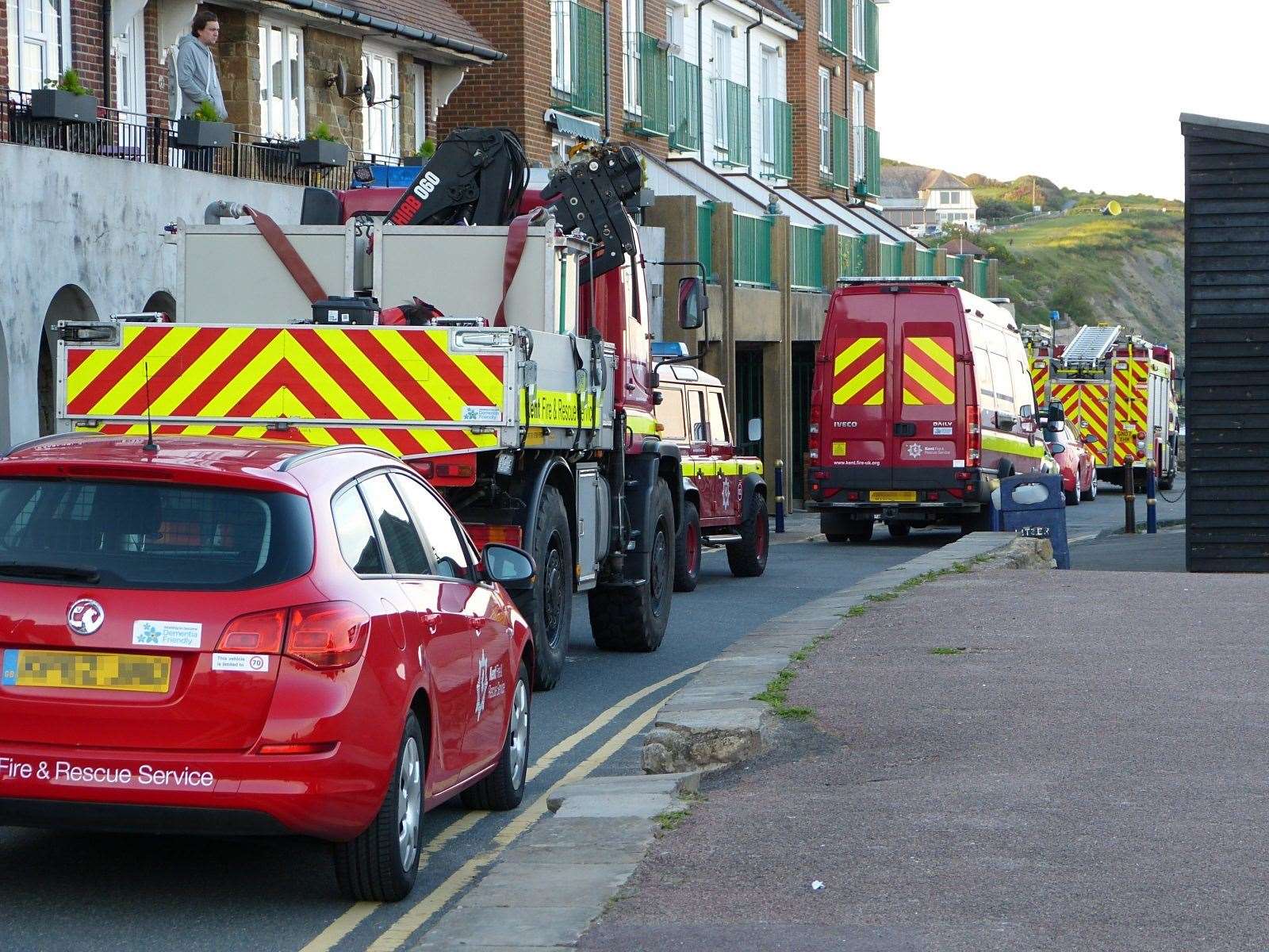 A large number of rescue vehicles worked to free the dog, but to no avail. Picture: Kent 999s/Twitter