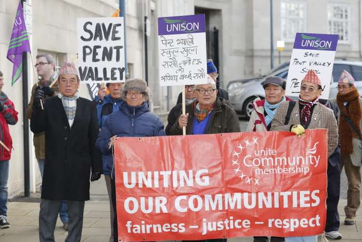 Nepalese members of Uniting Our Communities join the picket line