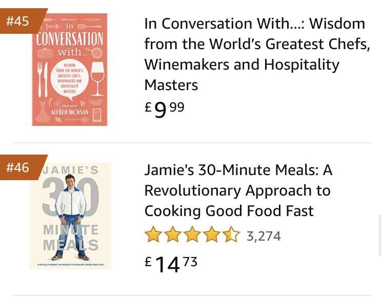 Alfred Moisan's book ahead of Jamie Oliver in Amazon's top 50 best-selling cookery books