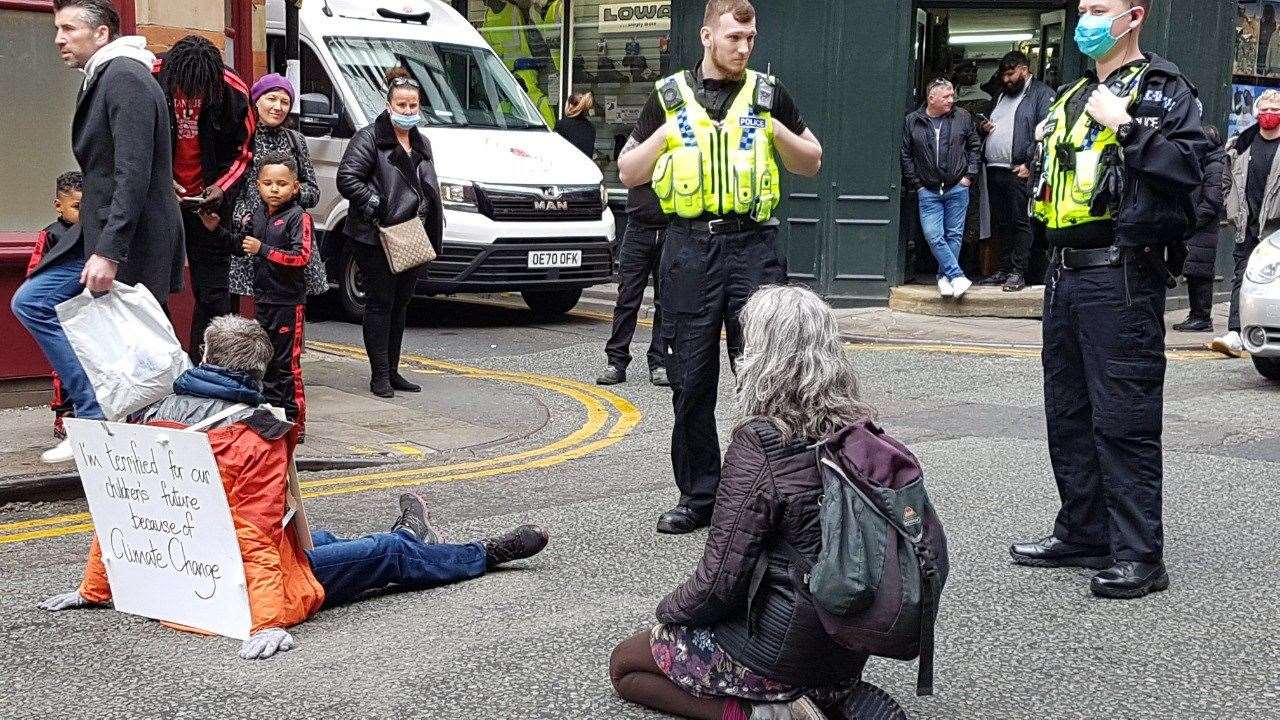 A mini-roadblock staged in Manchester (XR/PA)