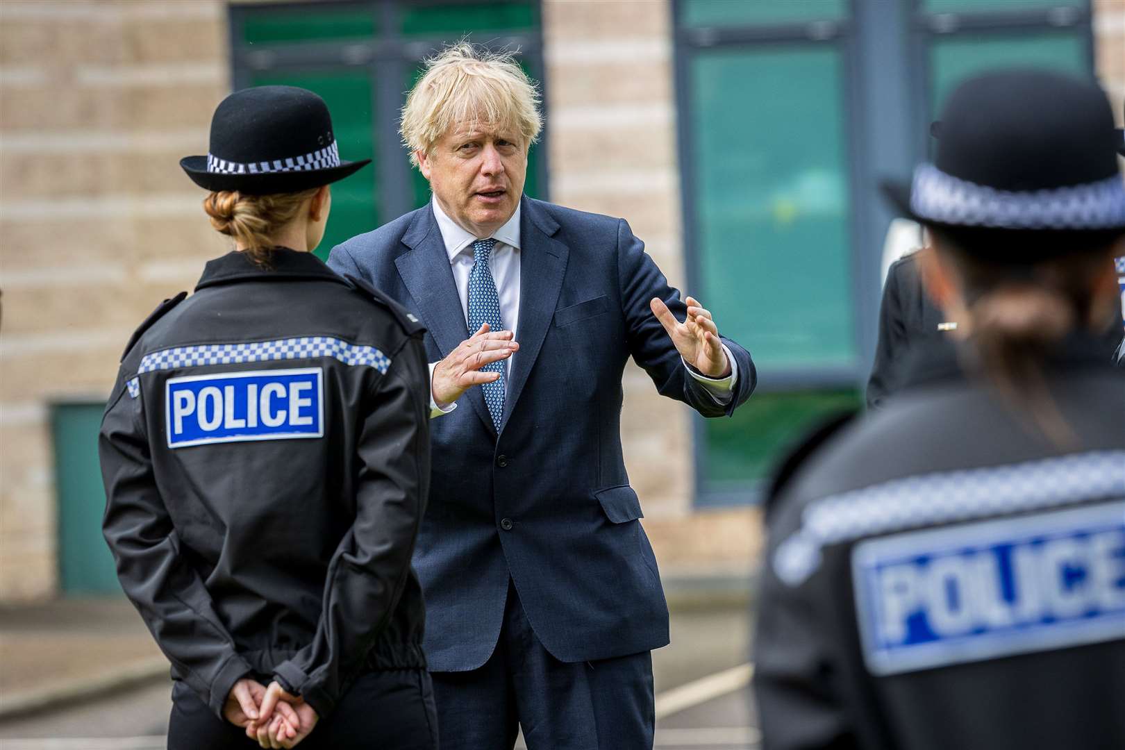 Prime Minister Boris Johnson meeting new recruits at North Yorkshire Police headquarters on Thursday (Charlotte Graham/Daily Telegraph/PA)