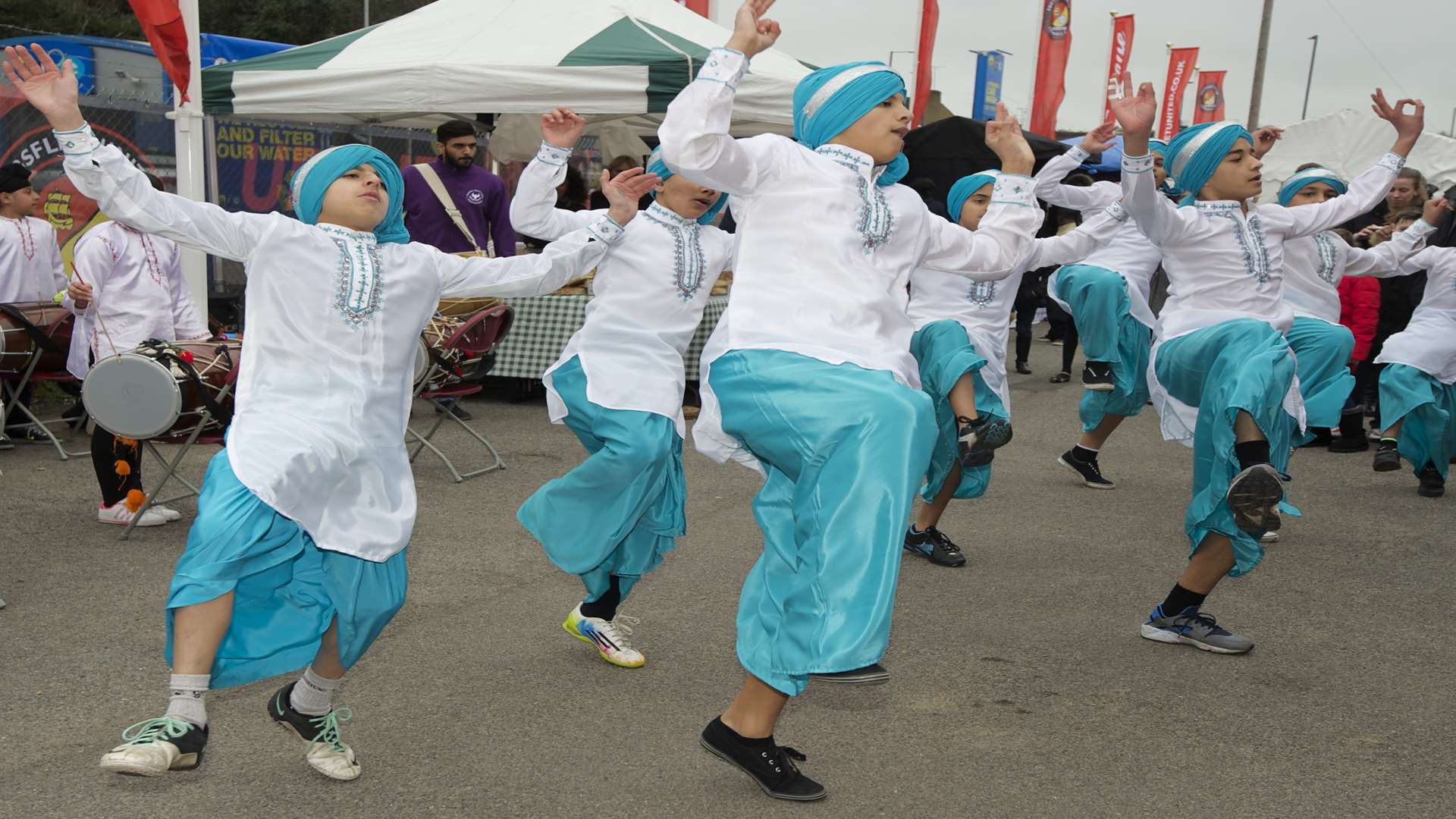 Jugnu Bhangra entertain the visitors. 2015 Community Day at Ebbsfleet United, Stonebridge Road, Northfleet, before the game against Hemel Hempstead FC.