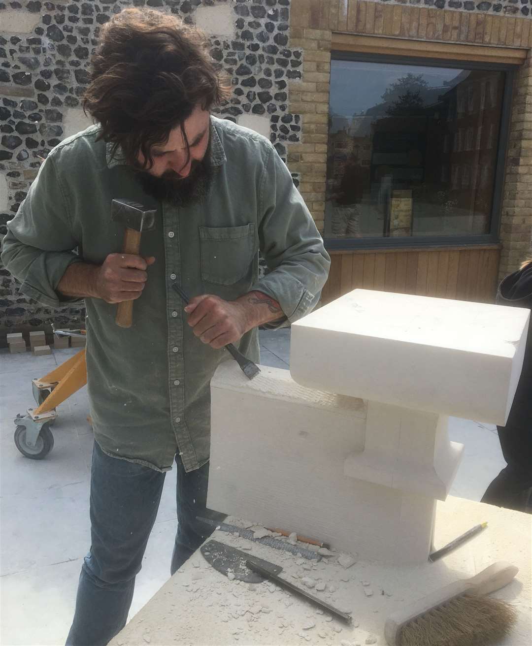 Canterbury Cathedral stonemason Craig Mace at work