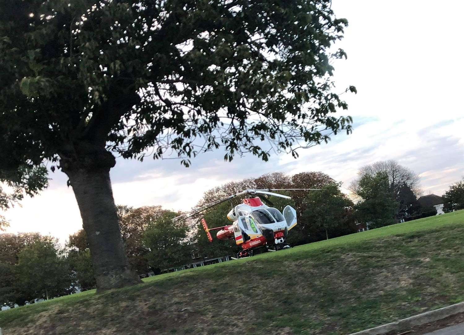 An air ambulance landed on the grass at Victoria Park