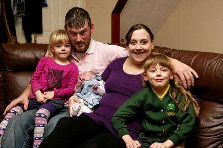 From left, Analice, Aaron, Teresa, Alexis. Teresa Linsdell gave birth to her baby in the toilet for the second time.