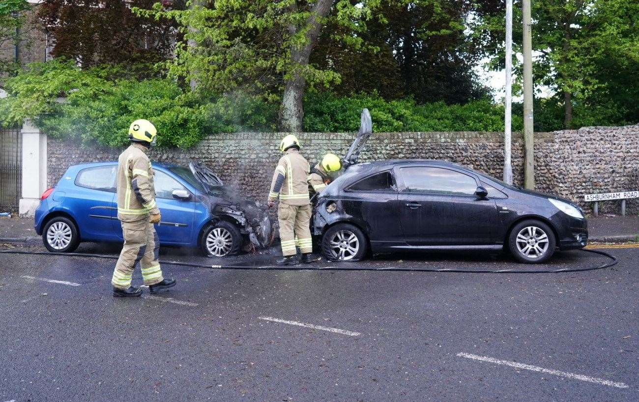 Fire crews were called to Grange Road, Ramsgate, to put out a car fire. Picture: @_EdThompson