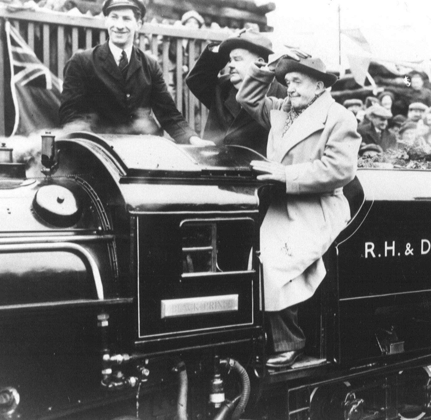 Laurel & Hardy at the re-opening of the Romney, Hythe and Dymchurch Railway in 1947