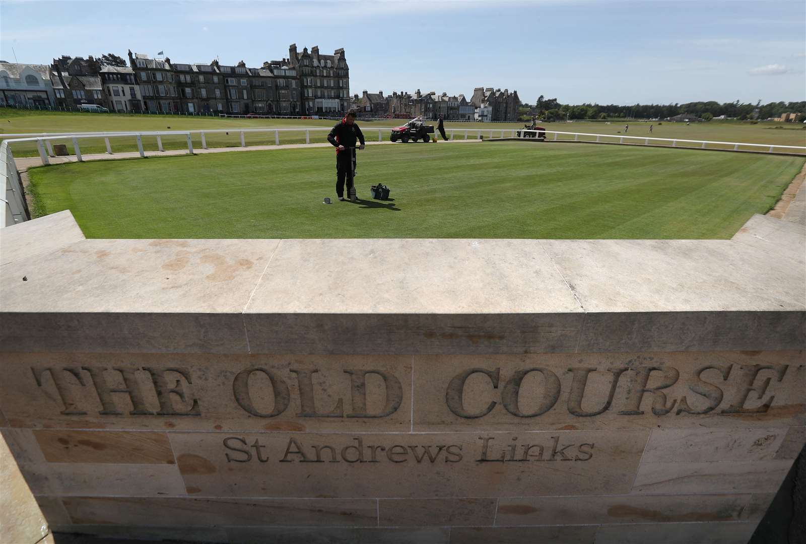 Greenkeeper Simon Connah prepares the Old Course at St Andrews for reopening (Andrew Milligan/PA)