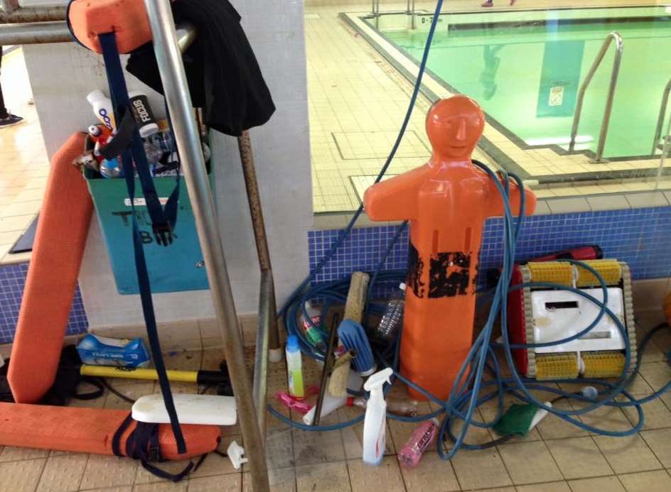 Chemicals and rubbish littered near the diving pool at Medway Park