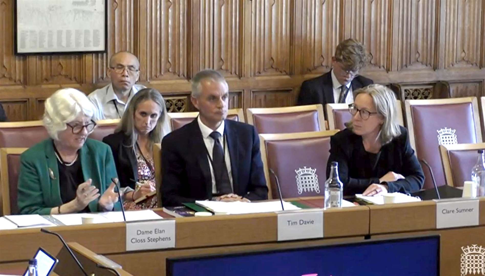 Tim Davie, Dame Elan Closs Stephens, and Clare Sumner, director of policy at the BBC. (House of Lords/PA)