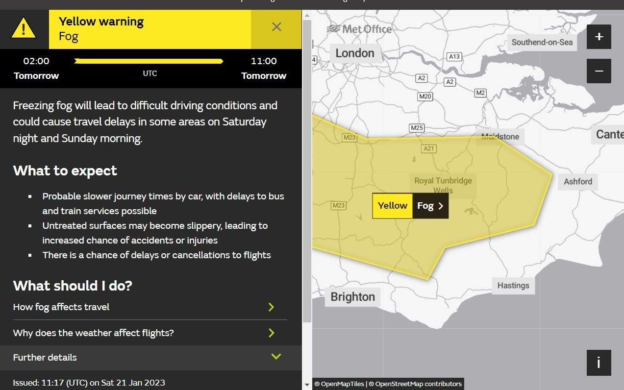 The parts of Kent affected by the fog warning tomorrow (61984364)