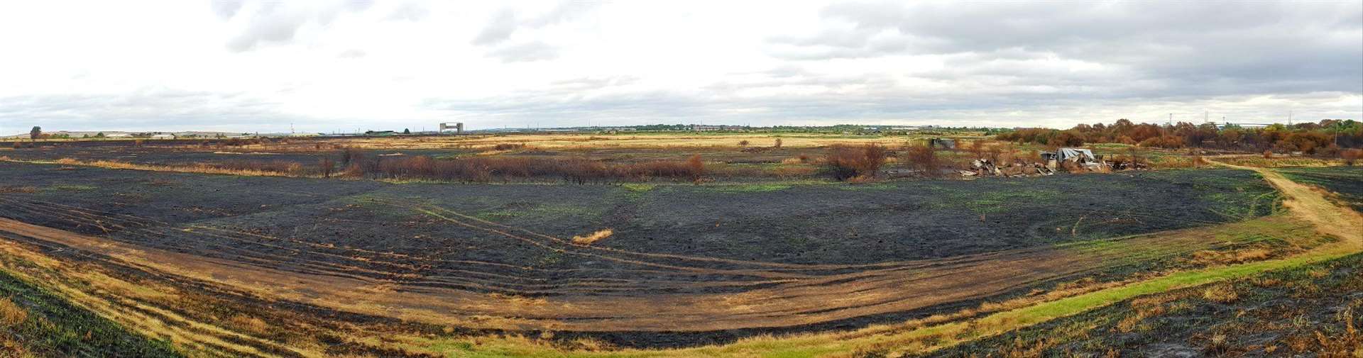 A large area of Dartford Marshes was left blackened by fire. Images: Matt Thomas