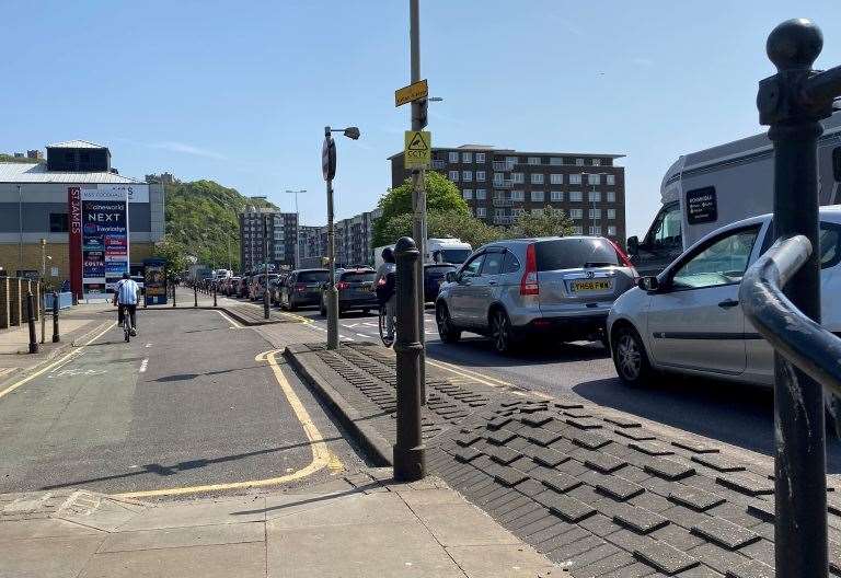 Cars in standstill along the A20 in Dover, on approach to the port