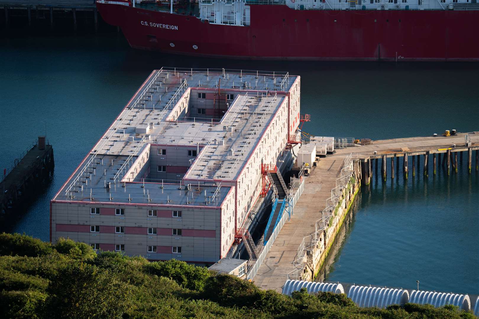 All 39 people on board the 500-capacity Bibby Stockholm barge were disembarked after Legionella bacteria was discovered in the water supply (James Manning/PA)