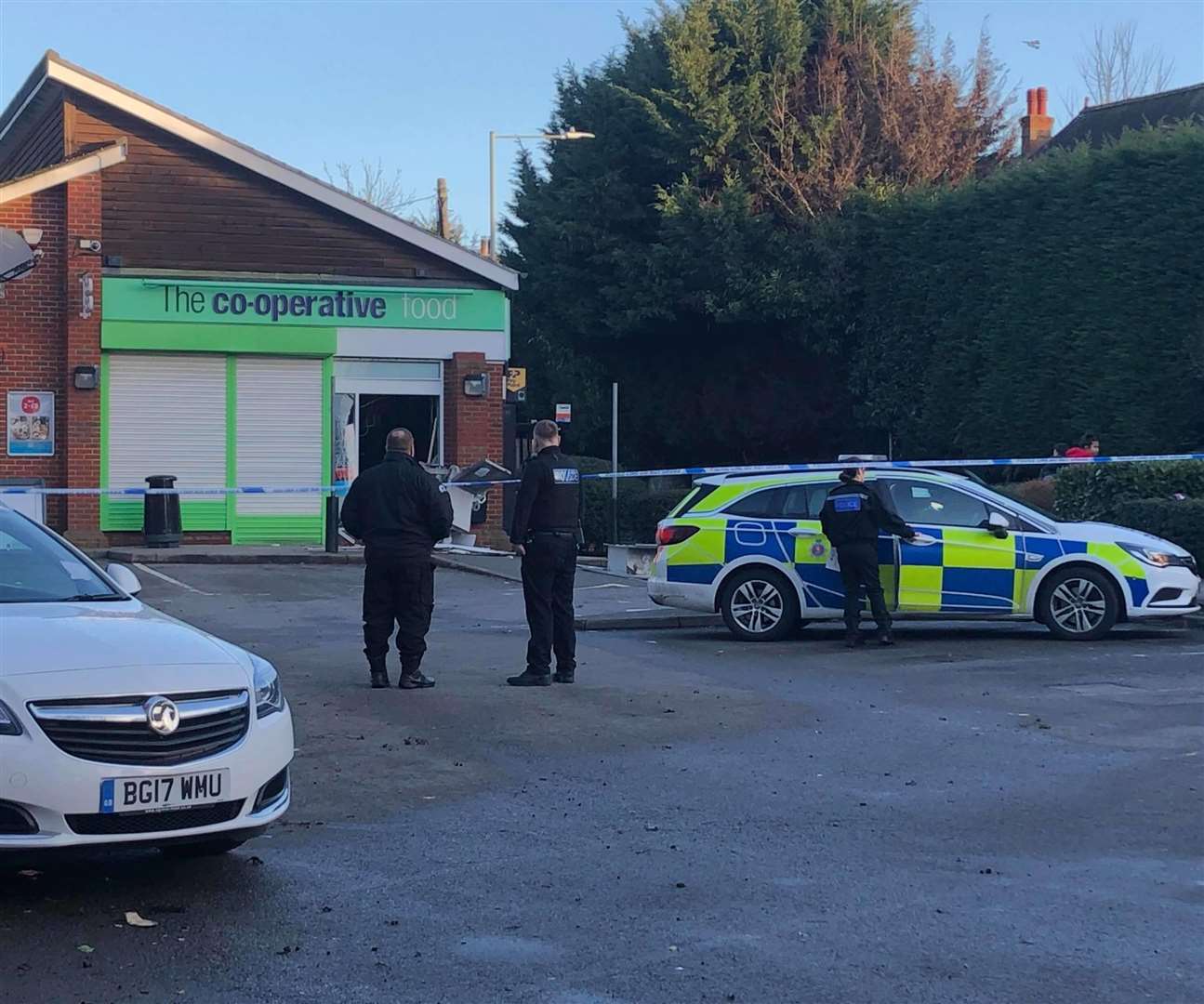 One police car at the scene yesterday morning