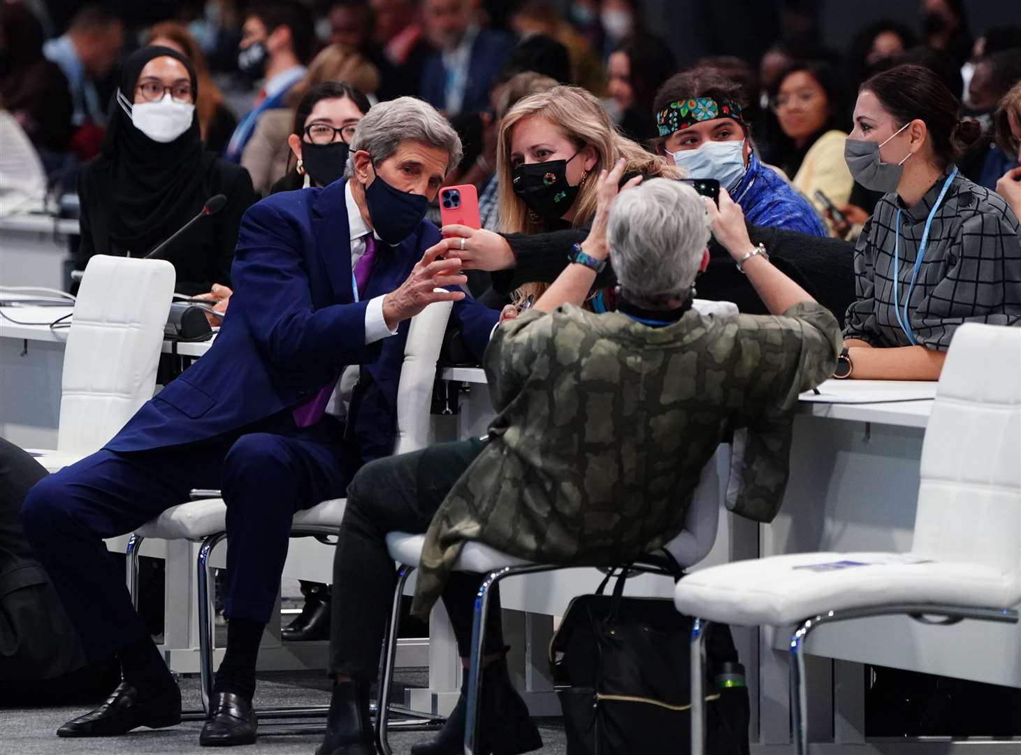 US Special Presidential Envoy for Climate, John Kerry takes selfies with audience members (Jane Barlow/PA)