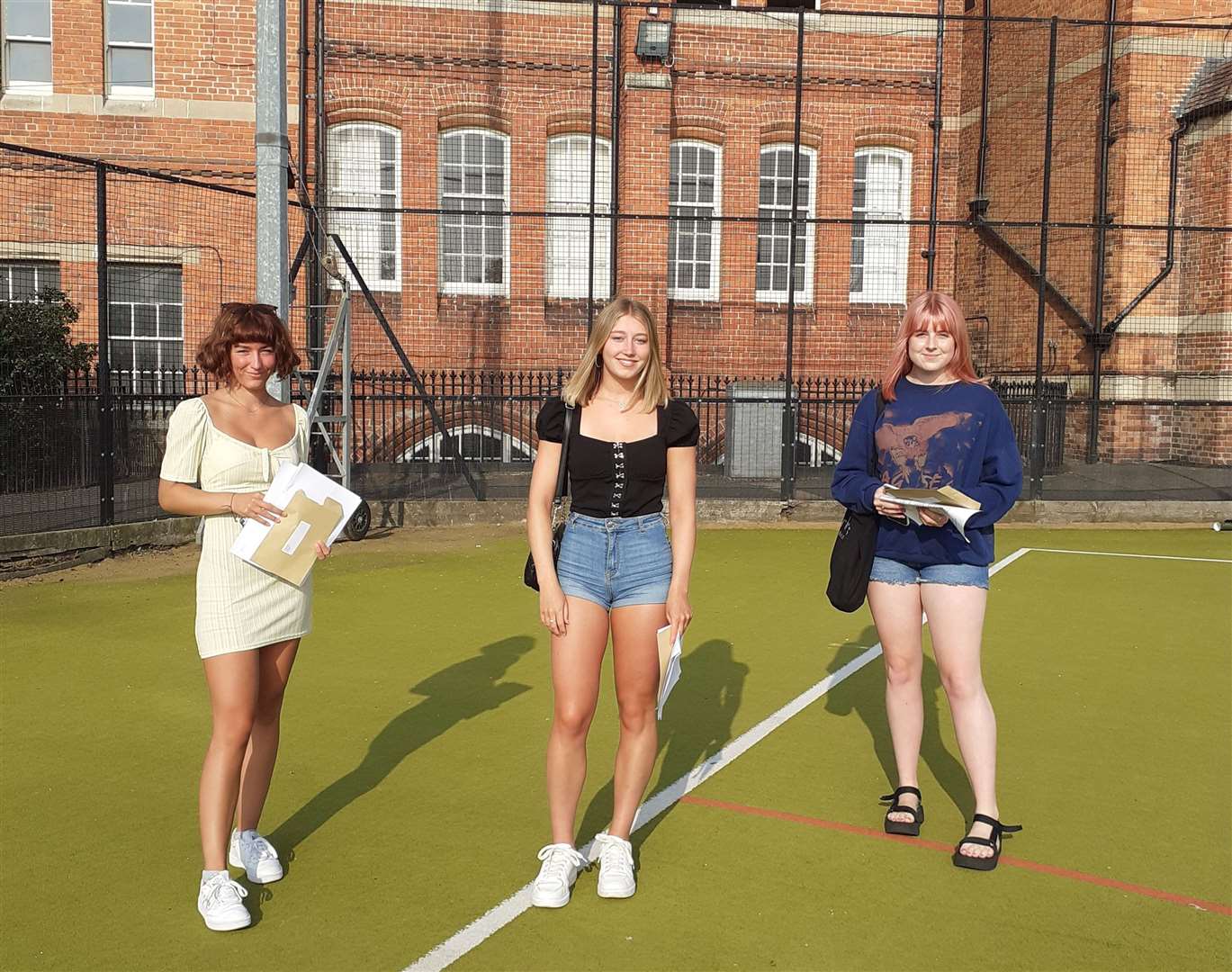 Katrina Booth, Hannah Baker and Emilia Carter celebrating their results at Chatham & Clarendon Grammar School