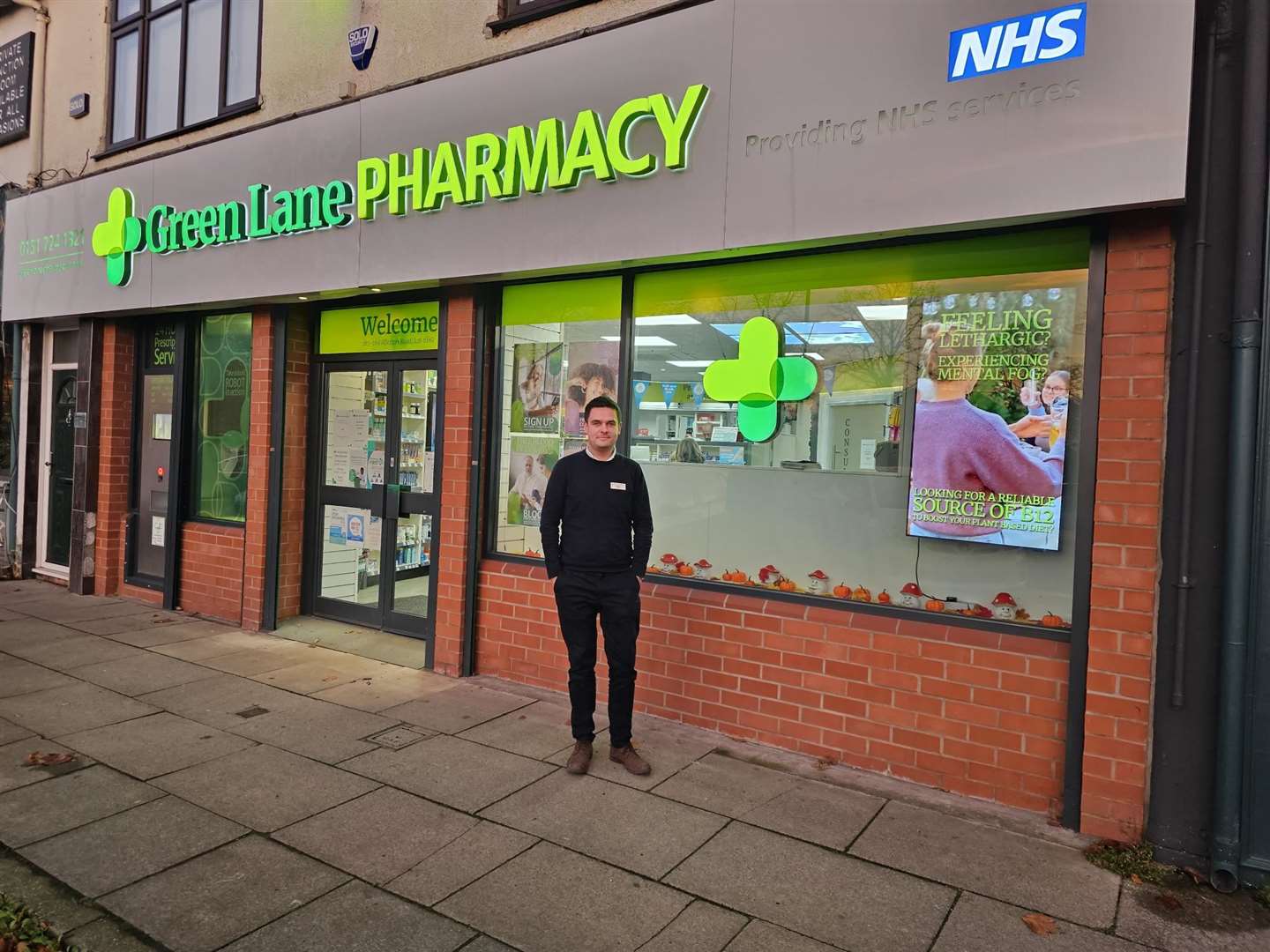 Matt Harvey outside his pharmacy on Allerton Road in Mossley Hill, Liverpool (Matt Harvey/PA)