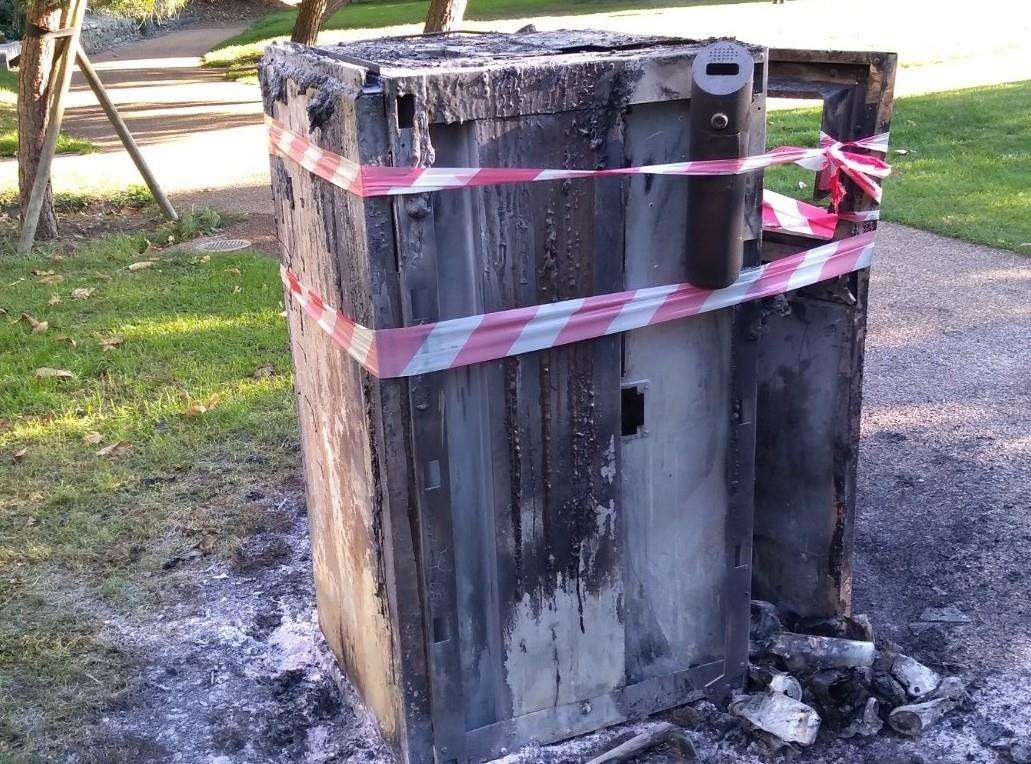 The Big Belly Bin destroyed at the Folkestone Coastal Park. Credit: FHDC