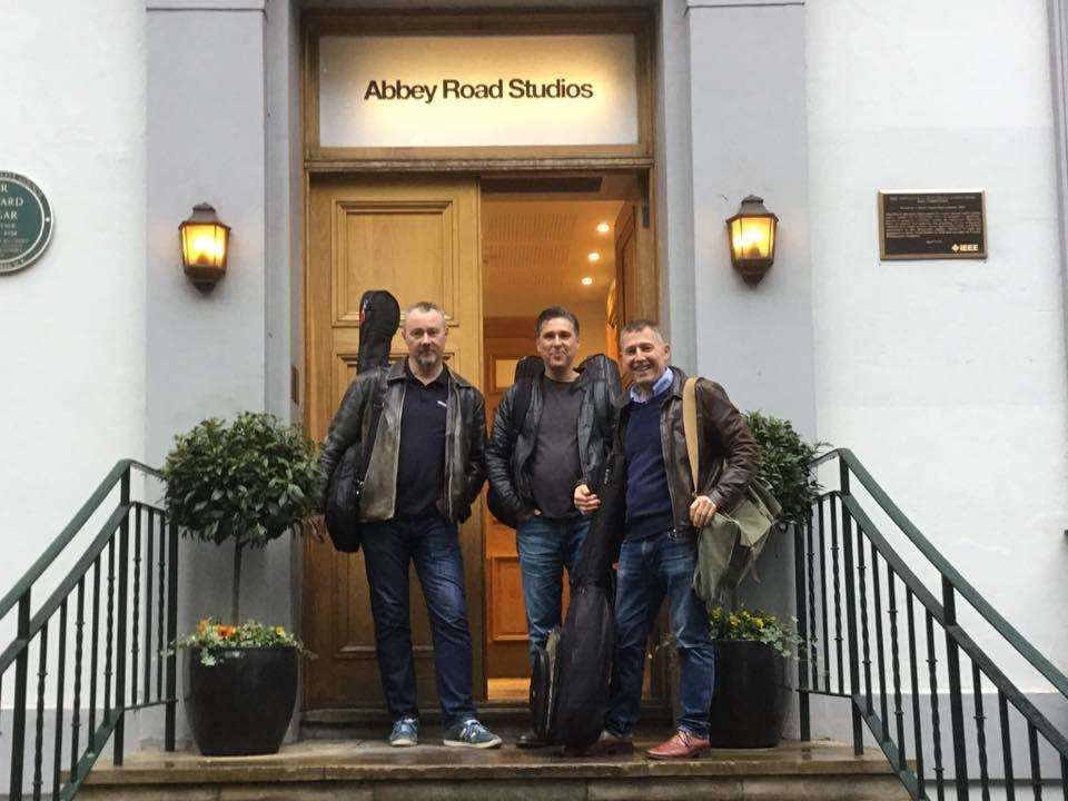 Chris Weller (right) with Rob Shepherd (centre) and Bob Collins outside Abbey Road Studios (3403435)